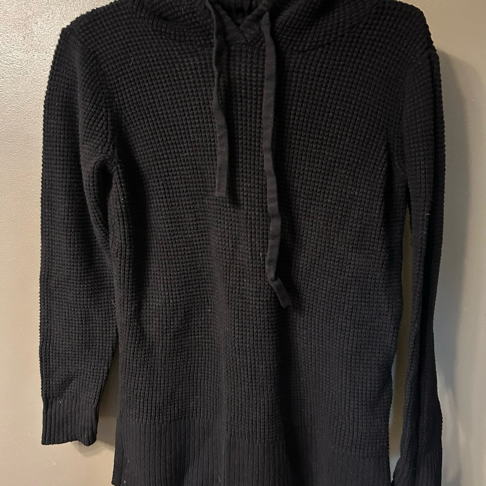Women’s Black Waffle Hooded Tunic Sweater
